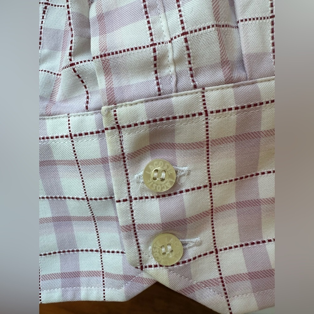 Lacoste pink purple plaid vintage button down shirt size 39 medium - Picture 5 of 10